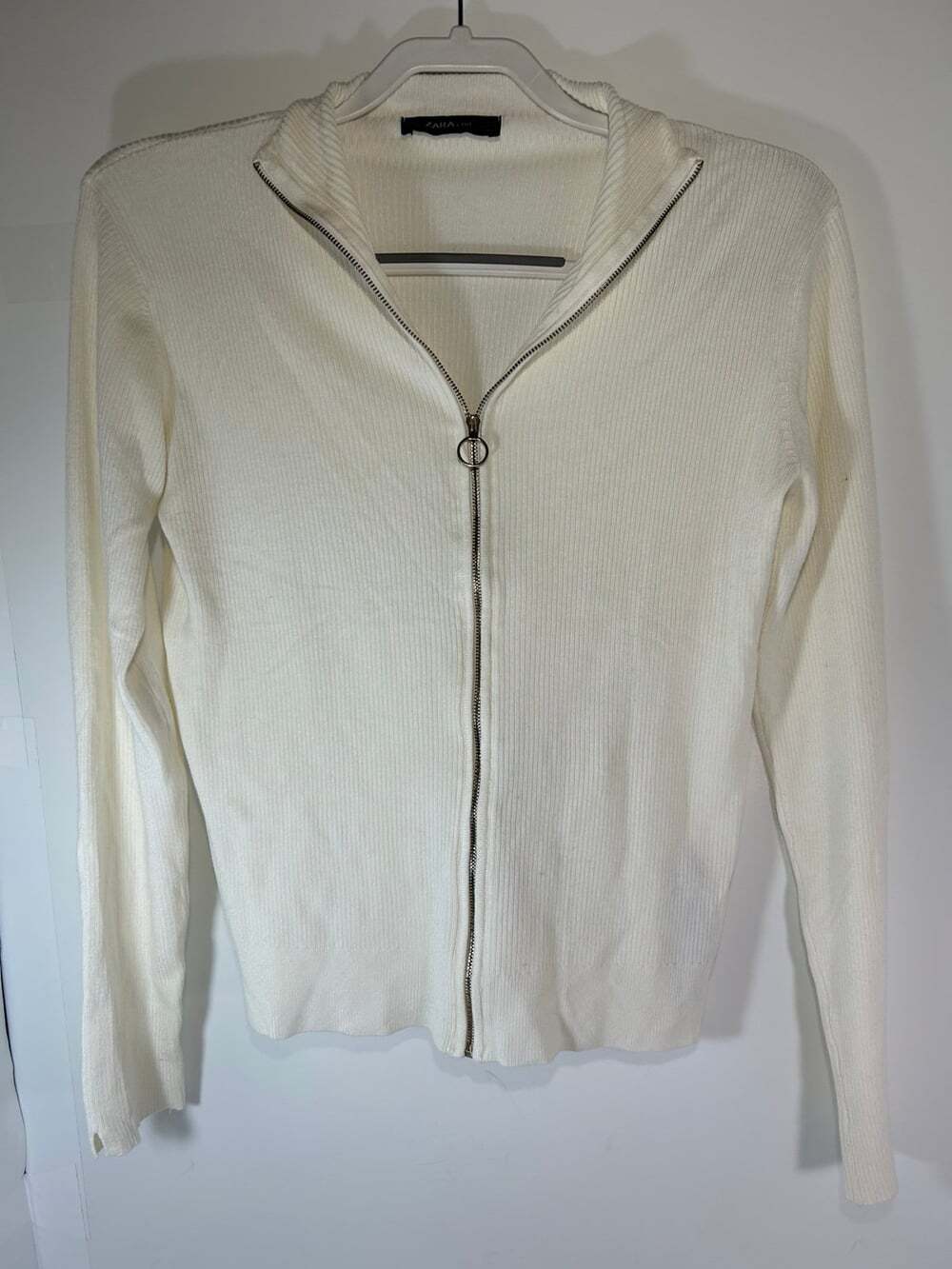 Zara Knit Zip mock turtleneck cream colored Medium Women’s